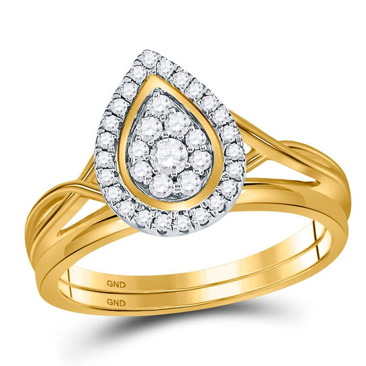 10k Yellow Gold Round Diamond Cluster Bridal Wedding Ring Set 1/3 Cttw