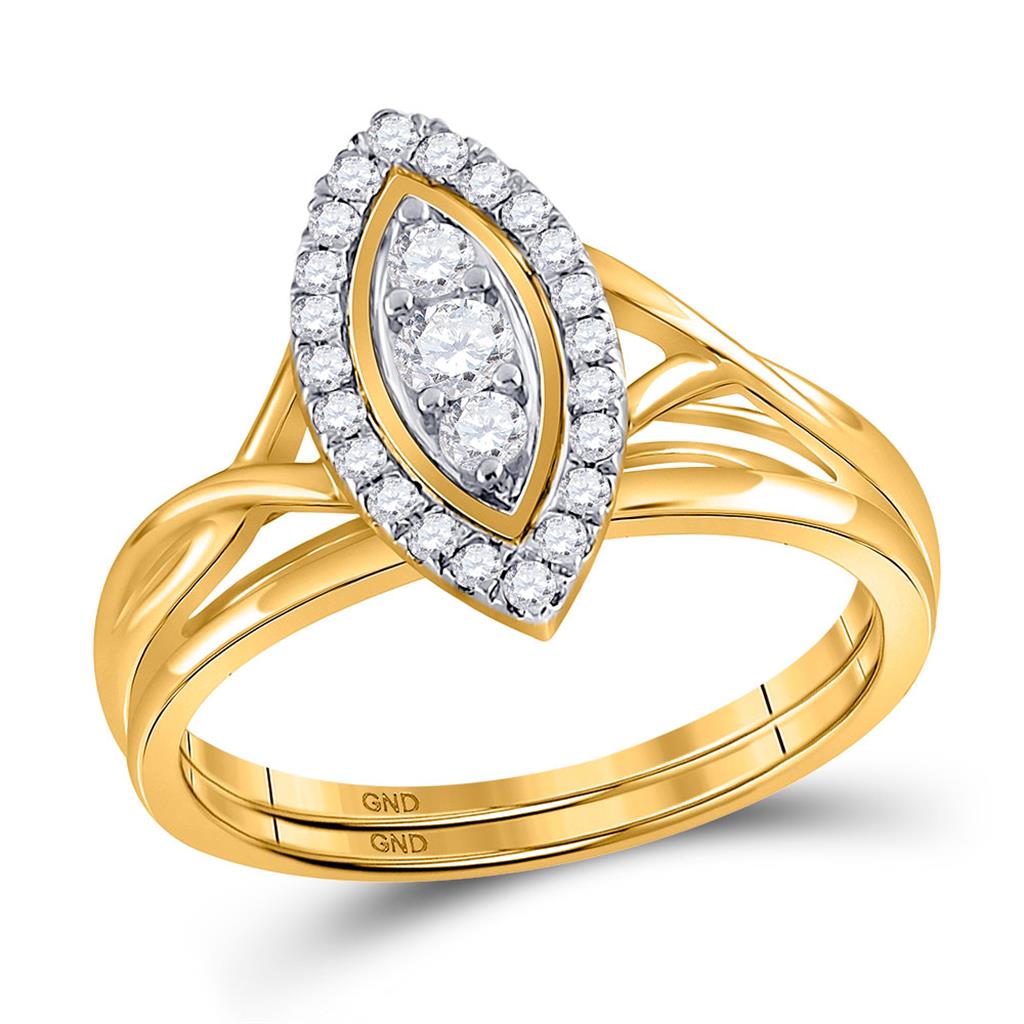 10k Yellow Gold Round Diamond Bridal Wedding Ring Set 1/3 Cttw