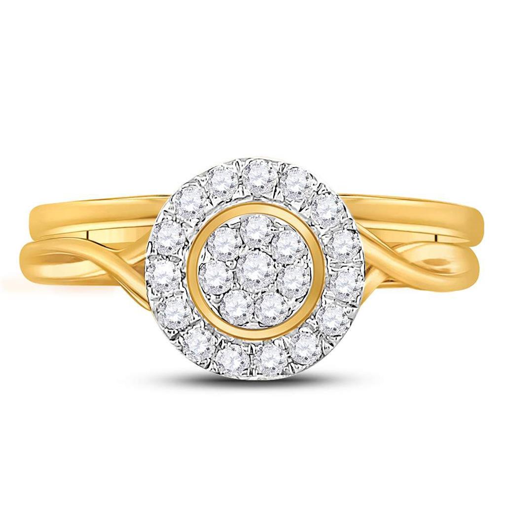 10k Yellow Gold Round Diamond Cluster Bridal Wedding Ring Set 1/3 Cttw