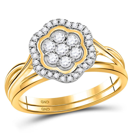 10k Yellow Gold Round Diamond Bridal Wedding Ring Set 1/3 Cttw