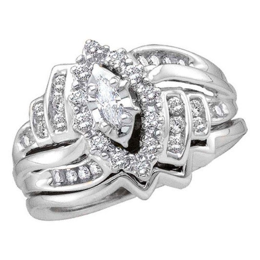 14k White Gold Marquise Diamond Bridal Wedding Ring Set 1/2 Cttw