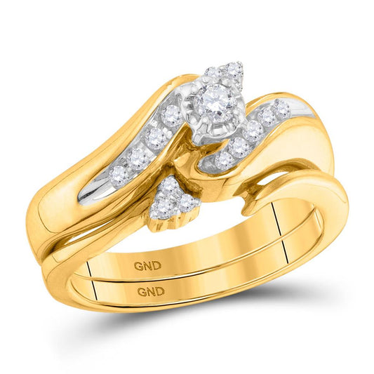 10k Yellow Gold Round Diamond Bridal Wedding Ring Set 1/4 Cttw