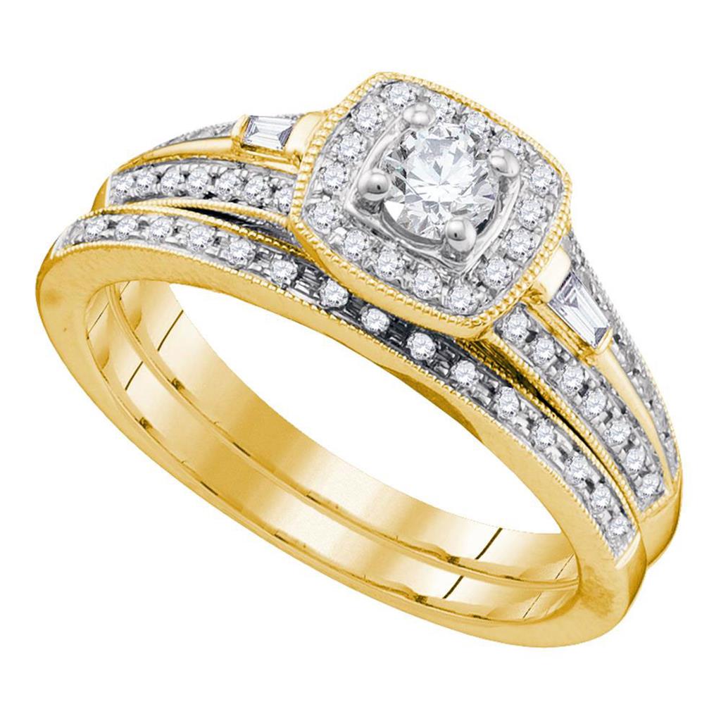 10k Yellow Gold Round Diamond Bridal Wedding Ring Set 1/2 Cttw