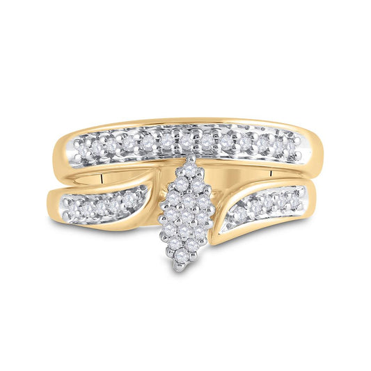 10k Yellow Gold Round Diamond Bridal Wedding Ring Set 1/4 Cttw