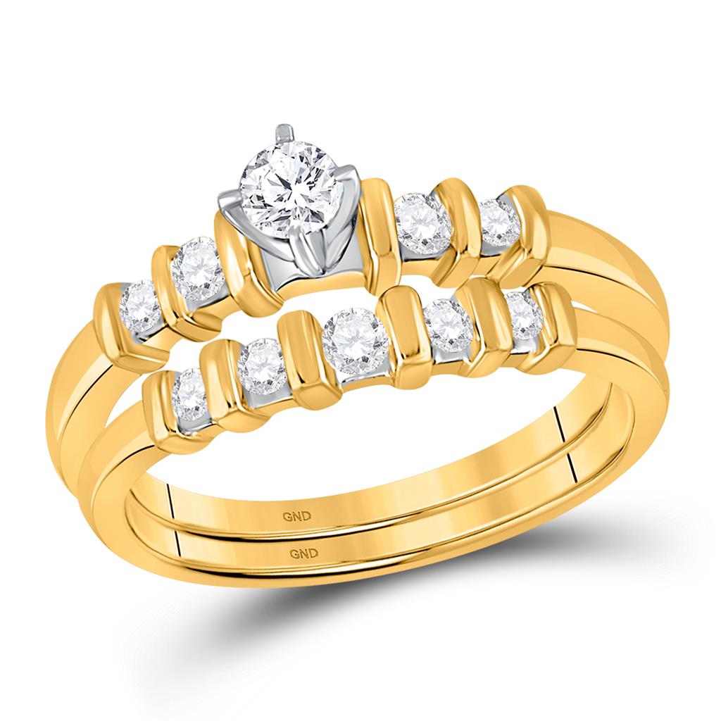 10k Yellow Gold Round Diamond Bridal Wedding Ring Set 3/8 Cttw