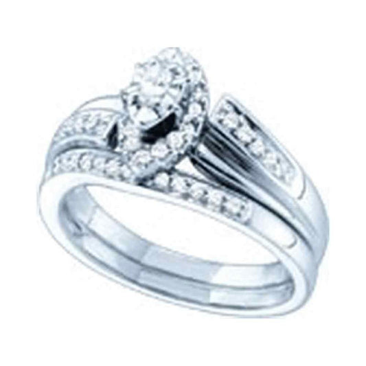 14k White Gold Marquise Diamond Bridal Wedding Ring Set 1/3 Cttw