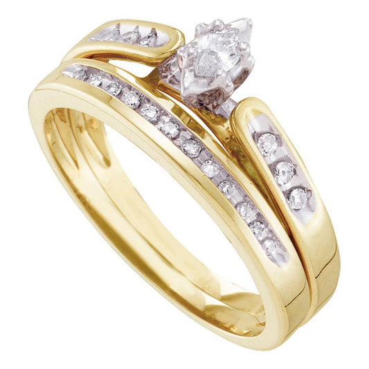 10k Yellow Gold Marquise Diamond Bridal Wedding Ring Set 1/5 Cttw