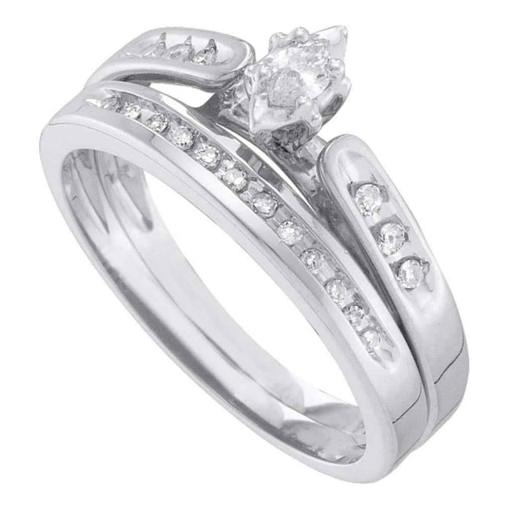 14k White Gold Marquise Diamond Bridal Wedding Ring Set 1/5 Cttw