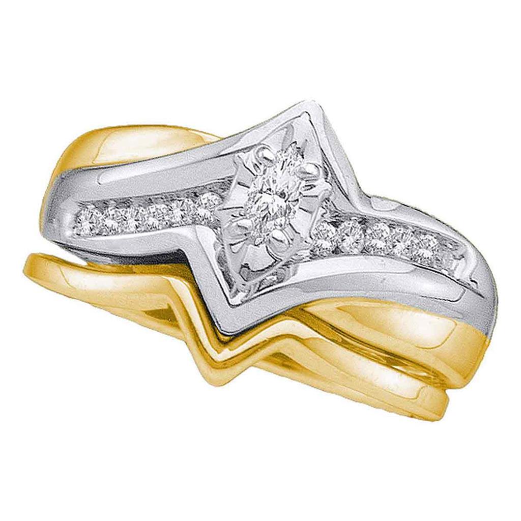 14k Two-tone Gold Marquise Diamond Bridal Wedding Ring Set 1/5 Cttw