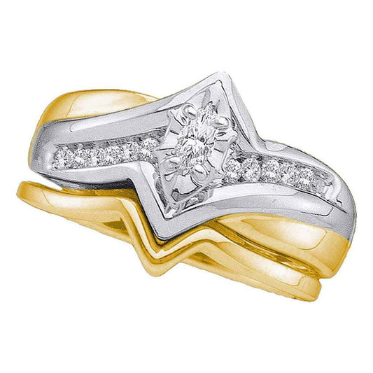 14k Two-tone Gold Marquise Diamond Bridal Wedding Ring Set 1/5 Cttw