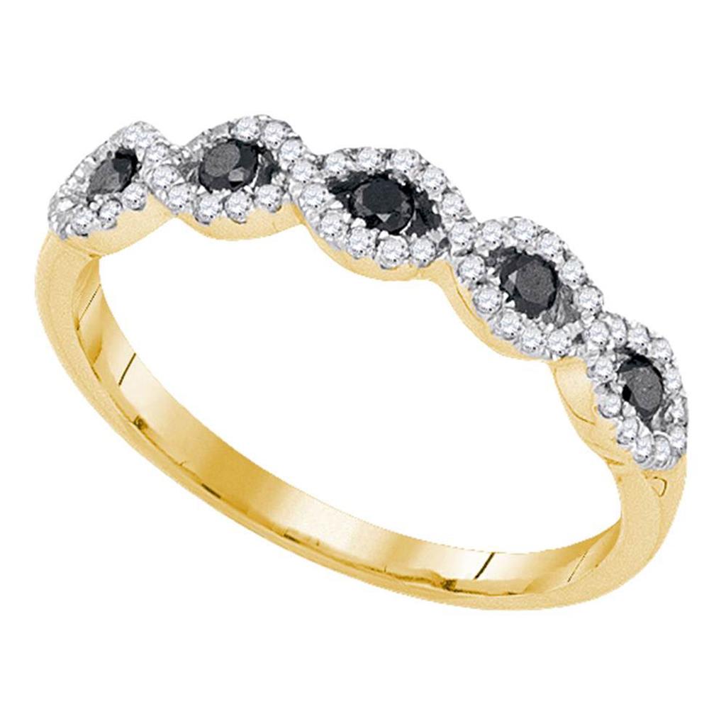 10k Yellow Gold Round Black Diamond Band Ring 1/3 Cttw