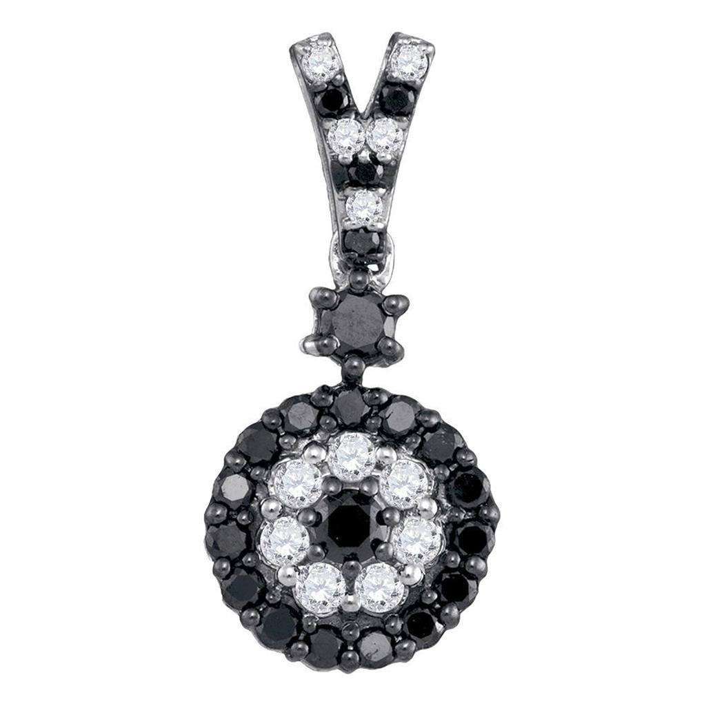 14k White Gold Black Diamond Cluster Fashion Pendant 1/2 Cttw