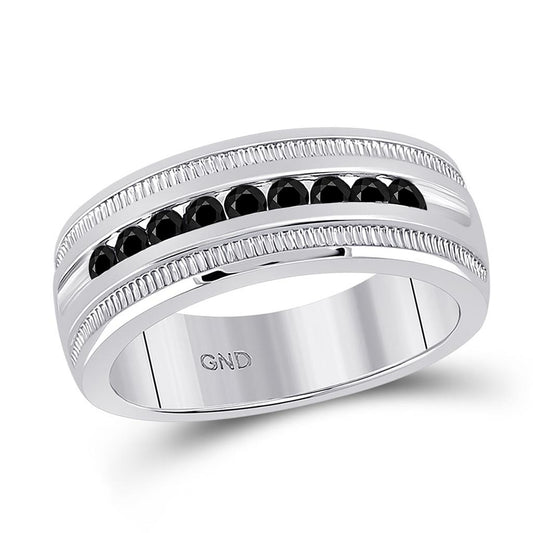 14k White Gold Black Diamond Wedding Band Ring 1/2 Cttw