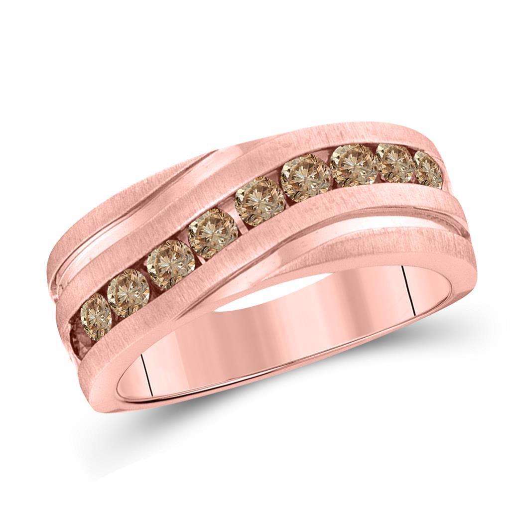 10k Rose Gold Round Diamond Wedding Single Row Grooved Band Ring 1 Cttw