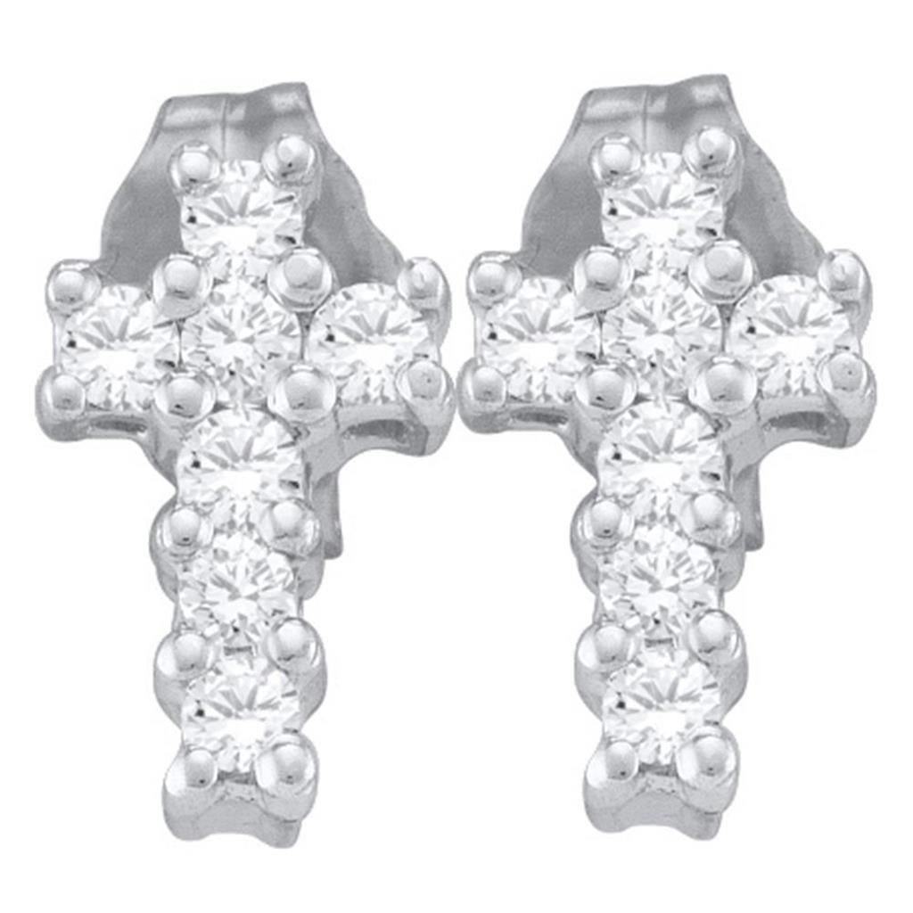 14k White Gold Round Diamond Cross Earrings 1/4 Cttw