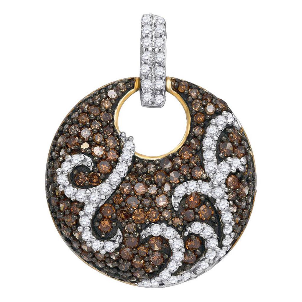 10k Yellow Gold Brown Round Cluster Diamond Pendant