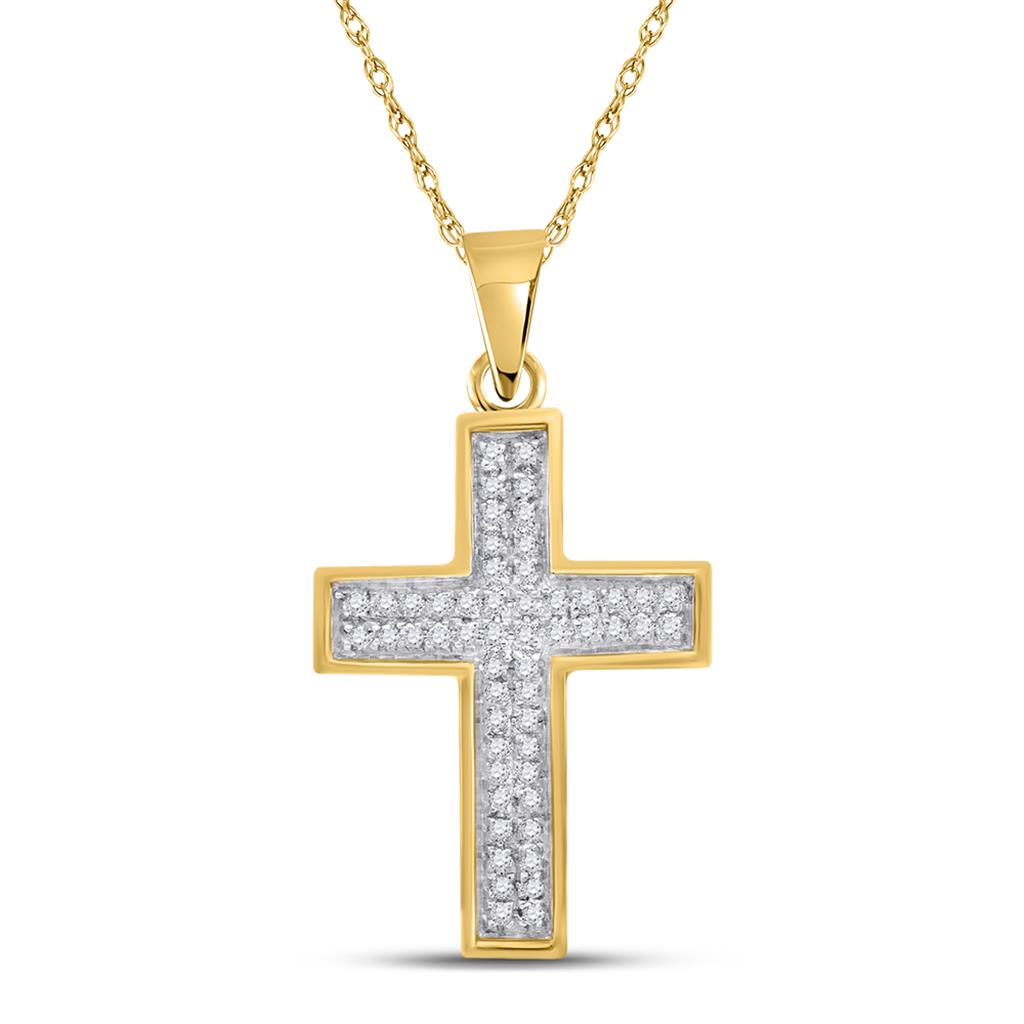 10k Yellow Gold Round Diamond Cross Pendant 1/6 Cttw