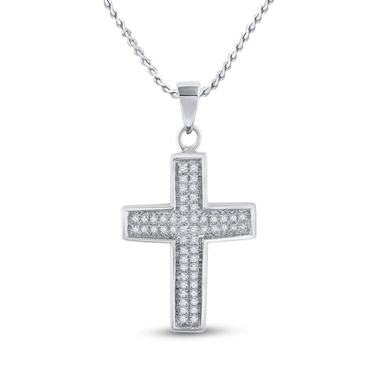 14k White Gold Round Diamond Cross Pendant 1/6 Cttw