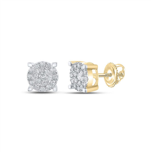 10k Yellow Gold Round Diamond Cluster Earrings 1/2 Cttw