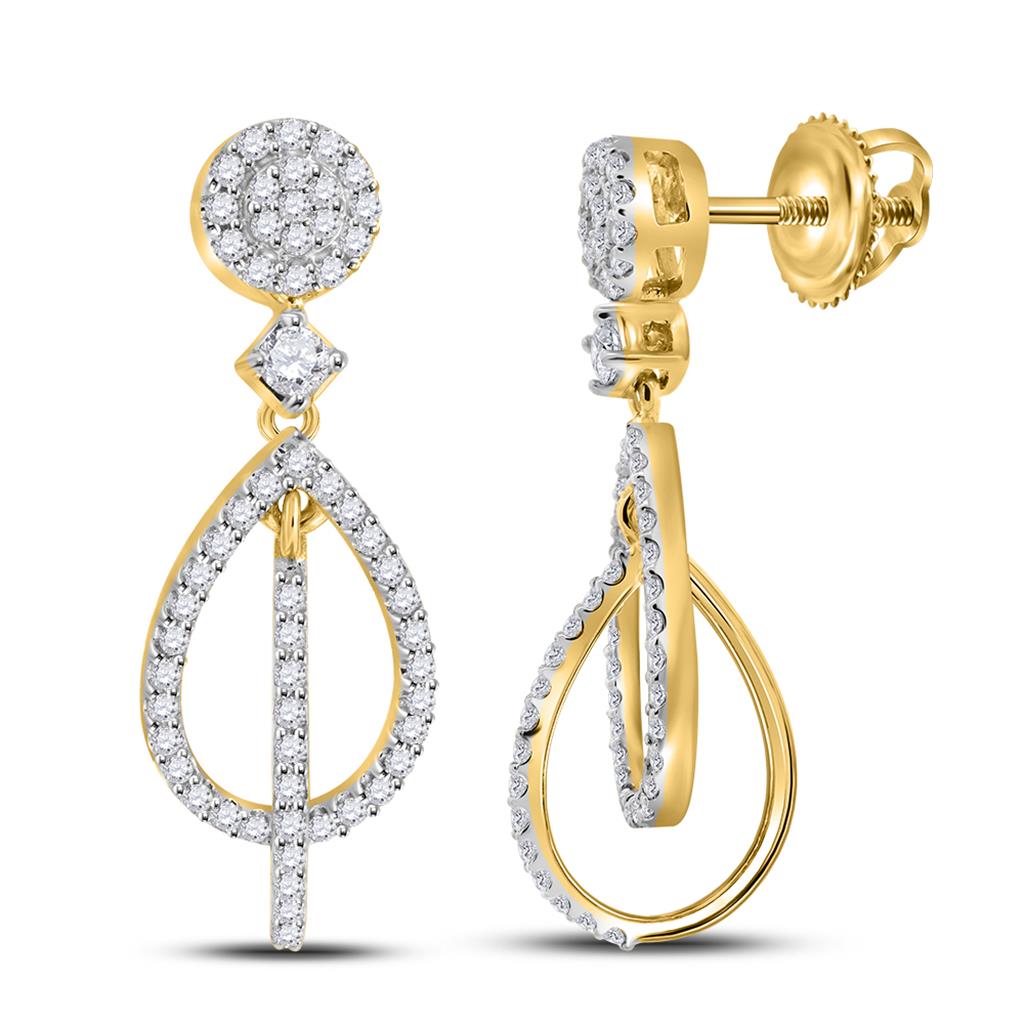 10k Yellow Gold Round Diamond Double Teardrop Dangle Earrings 3/8 Cttw