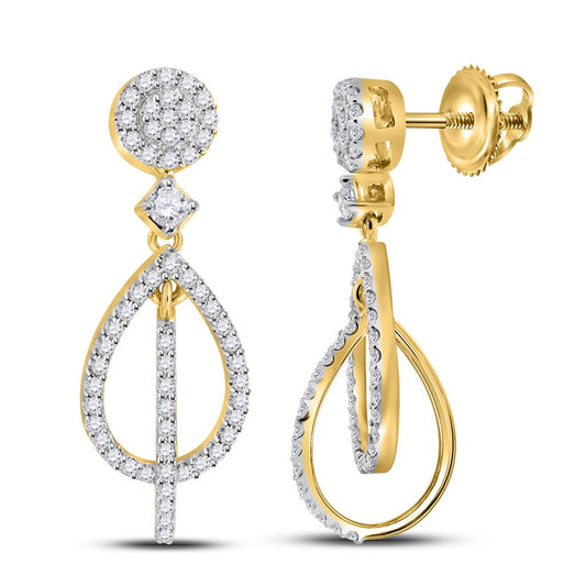 10k Yellow Gold Round Diamond Double Teardrop Dangle Earrings 3/8 Cttw