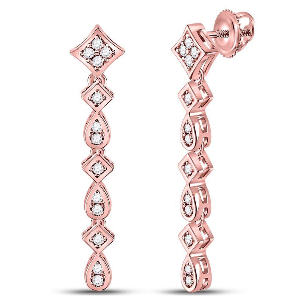 14k Rose Gold Round Diamond Square Teardrop Dangle Earrings 1/5 Cttw