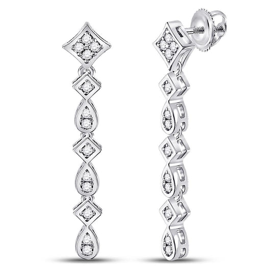 14k White Gold Round Diamond Square Teardrop Dangle Earrings 1/5 Cttw