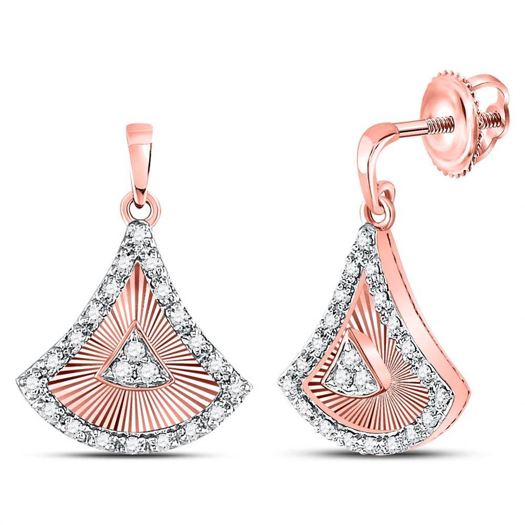 10k Rose Gold Round Diamond Blade Dangle Earrings 1/5 Cttw