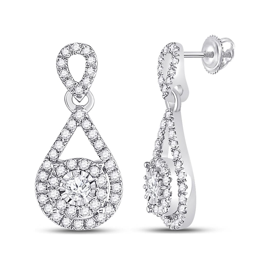 14k White Gold Round Diamond Teardrop Stud Earrings 1/2 Cttw