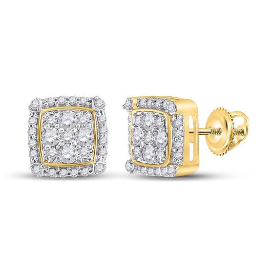 10k Yellow Gold Round Diamond Square Cluster Earrings 1/2 Cttw