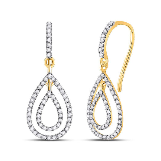 10k Yellow Gold Round Diamond Teardrop Dangle Earrings 1/2 Cttw