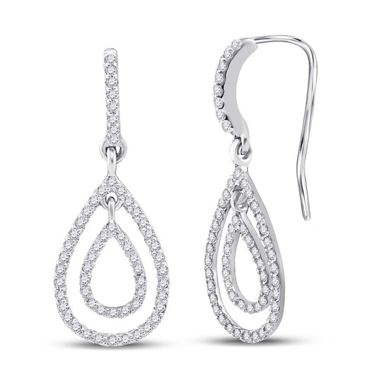 14k White Gold Round Diamond Teardrop Dangle Earrings 1/2 Cttw