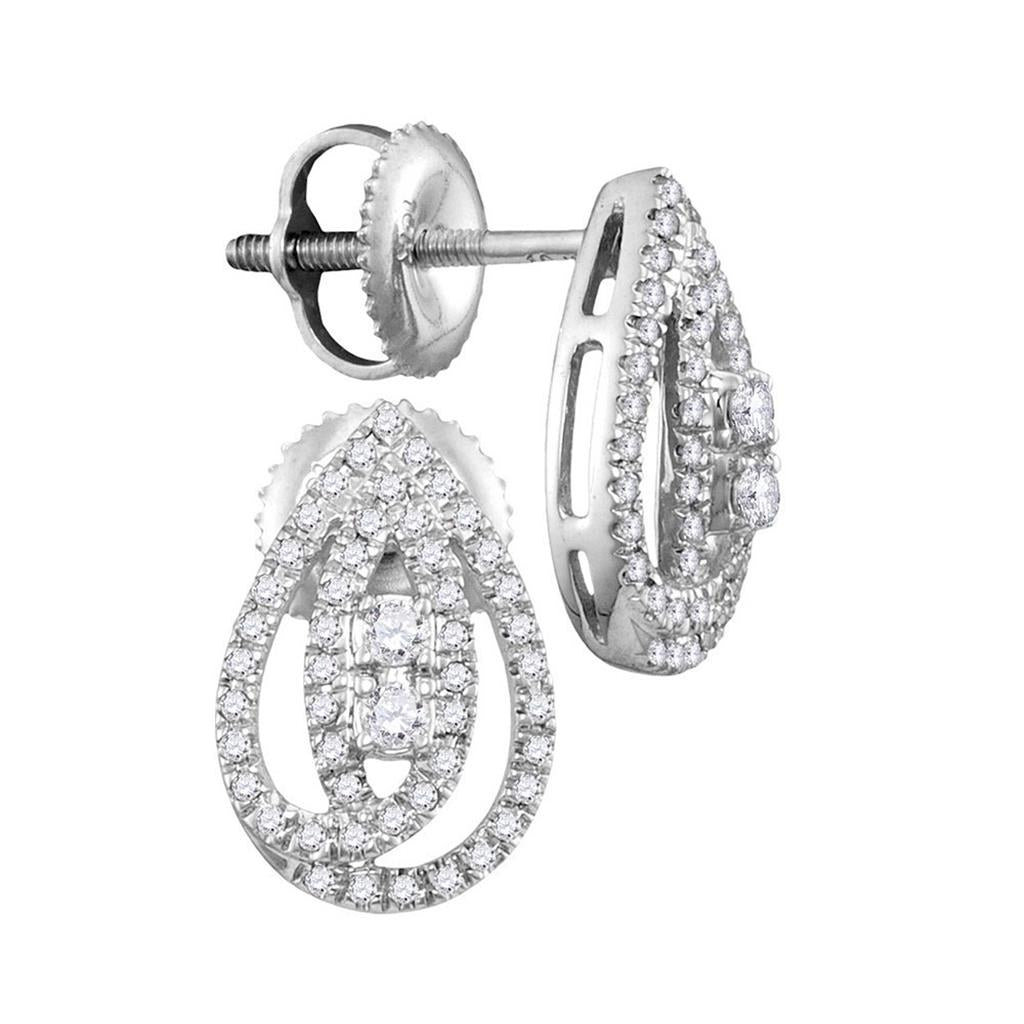 14k White Gold Round Diamond Teardrop Earrings 1/4 Cttw