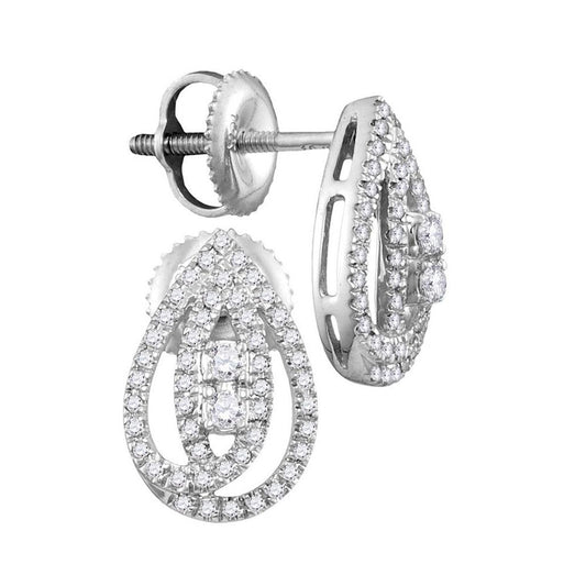 14k White Gold Round Diamond Teardrop Earrings 1/4 Cttw