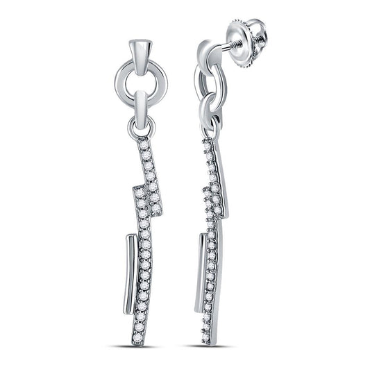 14kt White Gold Round Diamond Drop Dangle Stick Earrings 1/4 Cttw