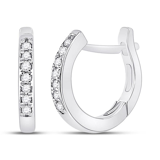 14k White Gold Round Diamond Huggie Hoop Earrings 1/20 Cttw