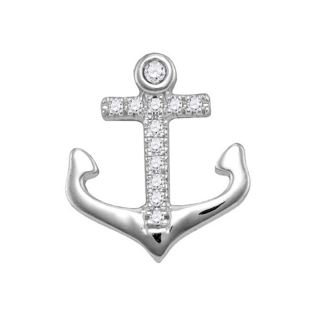 14k White Gold Round Diamond Anchor Wheel Stud Earrings 1/10 Cttw