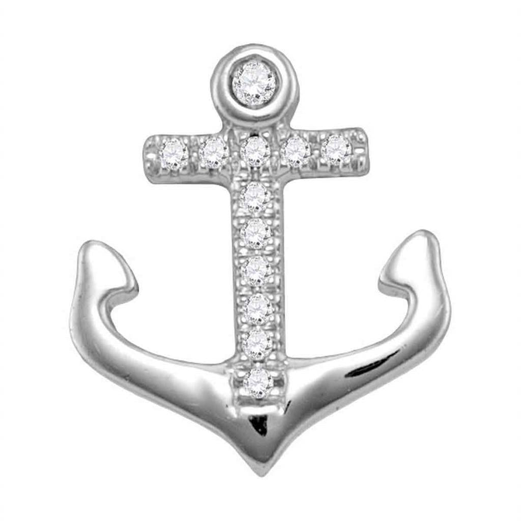 14k White Gold Round Diamond Anchor Wheel Stud Earrings 1/10 Cttw