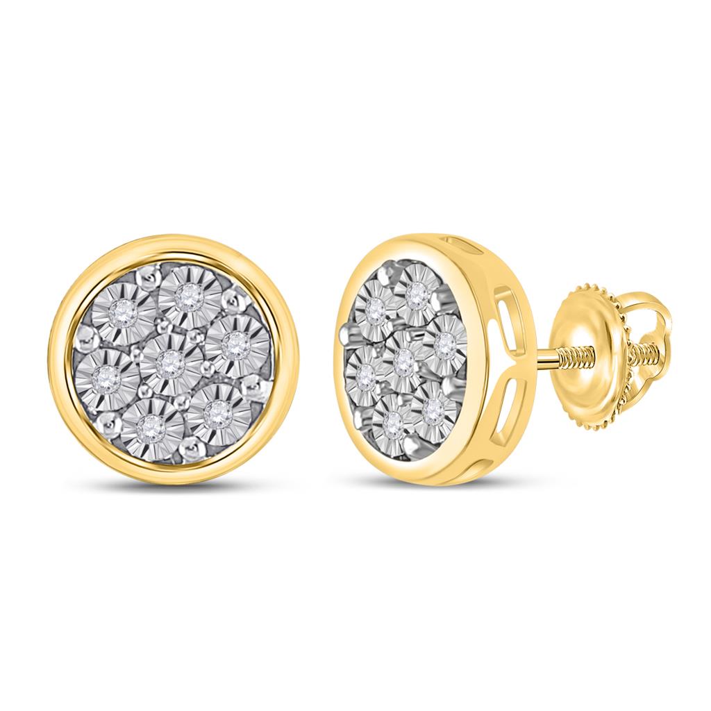 10k Yellow Gold Round Diamond Circle Cluster Earrings 1/20 Cttw