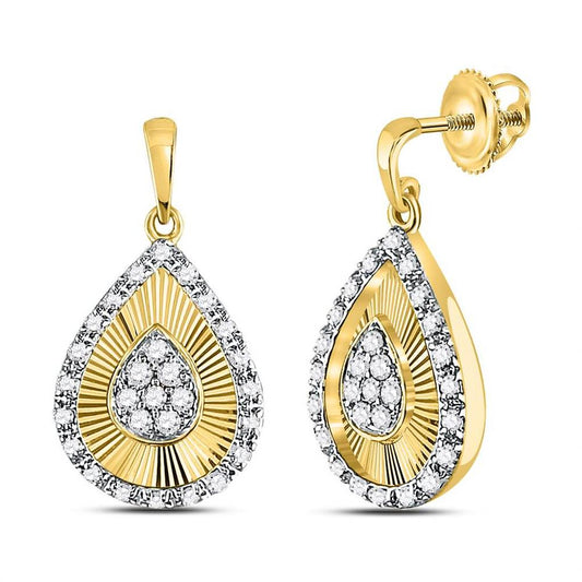 10k Yellow Gold Round Diamond Teardrop Dangle Earrings 1/3 Cttw