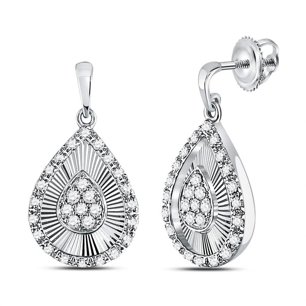 14k White Gold Round Diamond Teardrop Dangle Earrings 1/3 Cttw