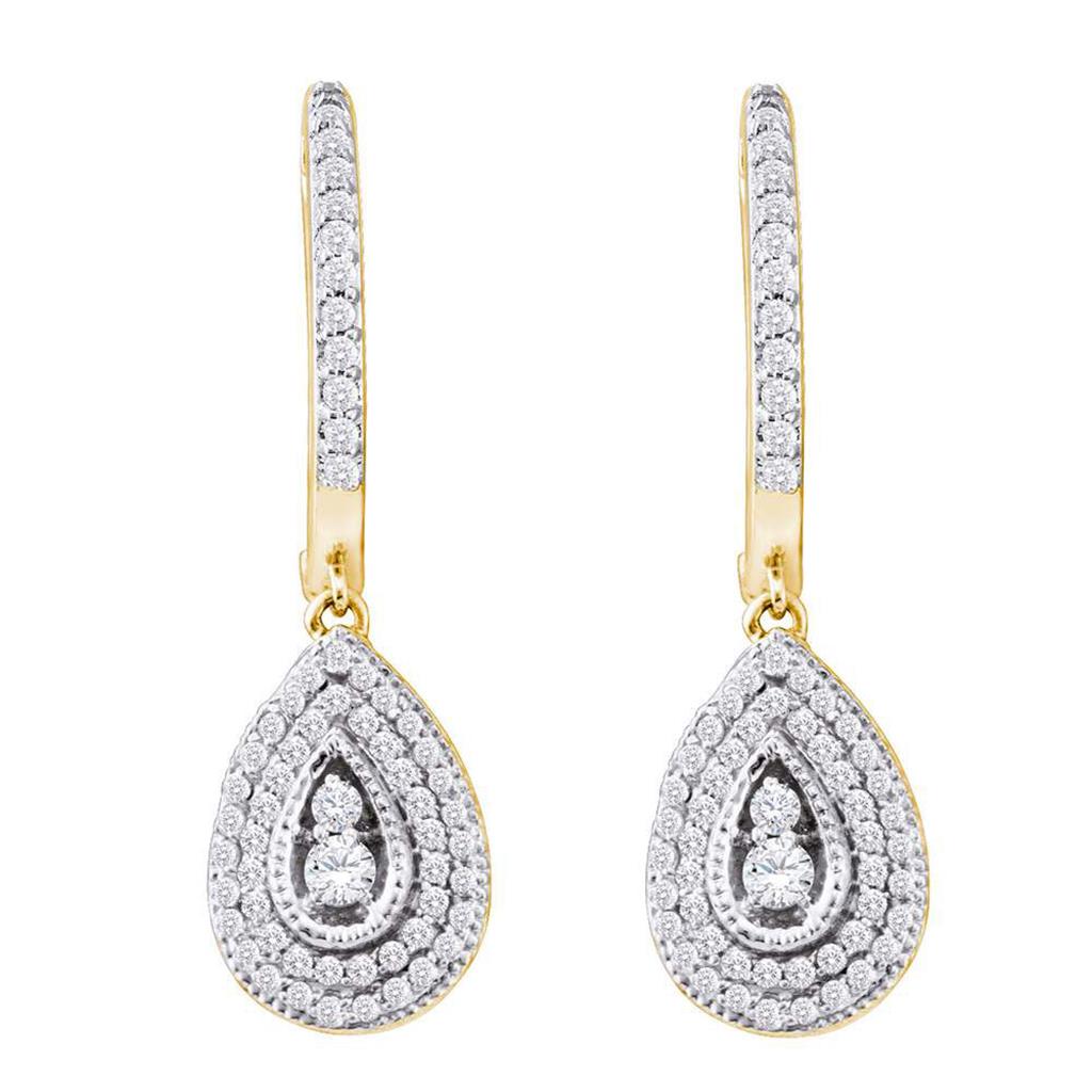 10k Yellow Gold Round Diamond Teardrop Dangle Earrings 3/4 Cttw