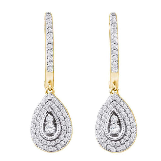 10k Yellow Gold Round Diamond Teardrop Dangle Earrings 3/4 Cttw