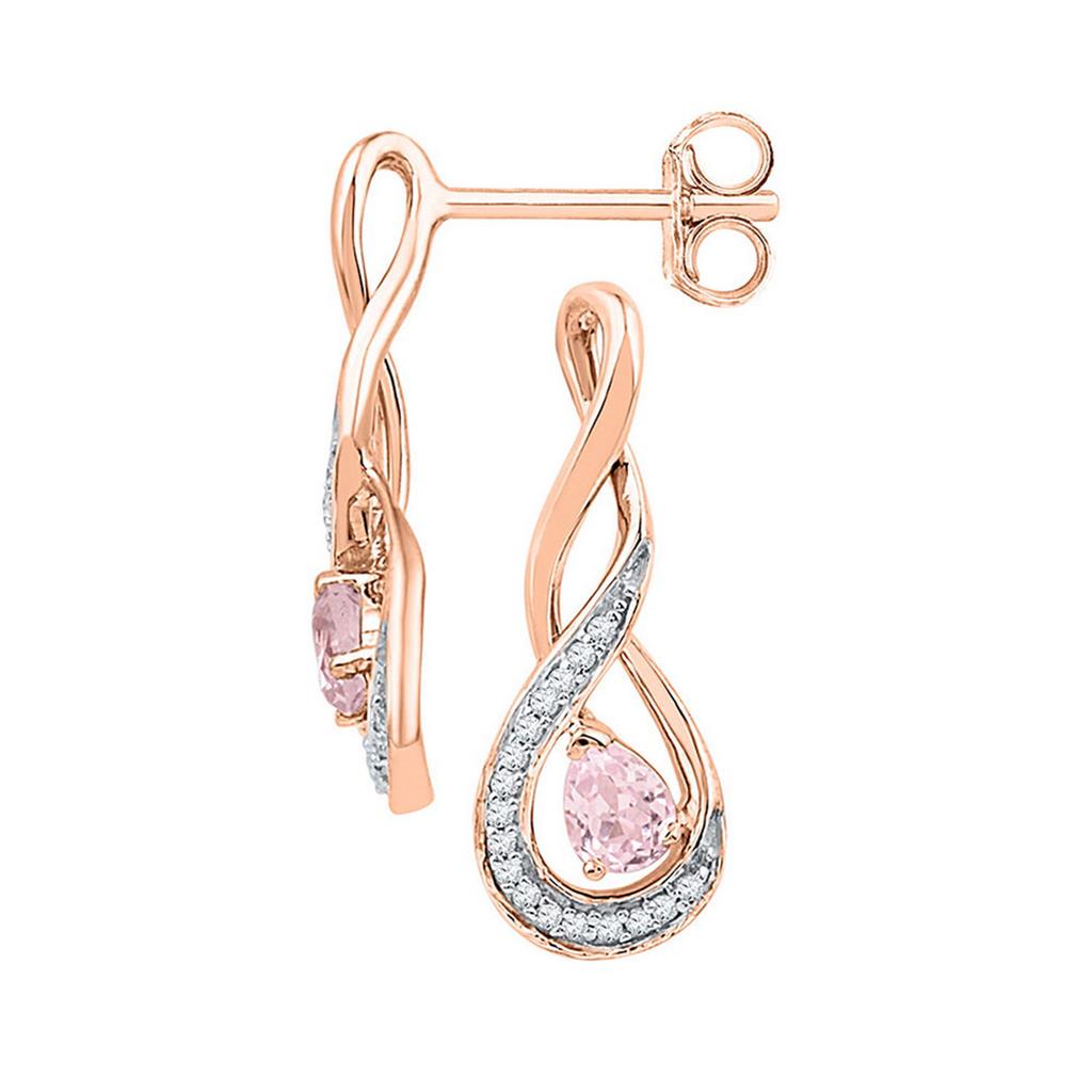 10k Rose Gold Pear Morganite Diamond Twist Fashion Earrings 1/3 Cttw