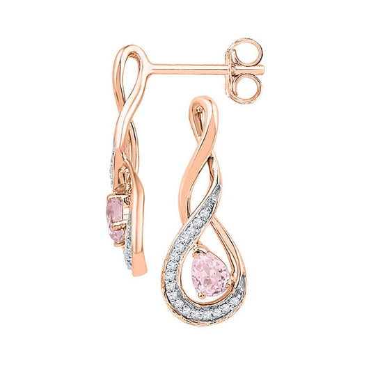 10k Rose Gold Pear Morganite Diamond Twist Fashion Earrings 1/3 Cttw