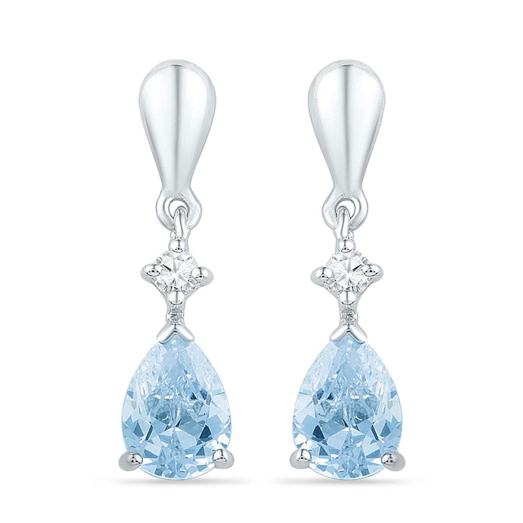 14k White Gold Pear Created Blue Topaz Dangle Earrings 1-3/4 Cttw