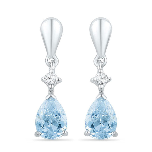 14k White Gold Pear Created Blue Topaz Dangle Earrings 1-3/4 Cttw