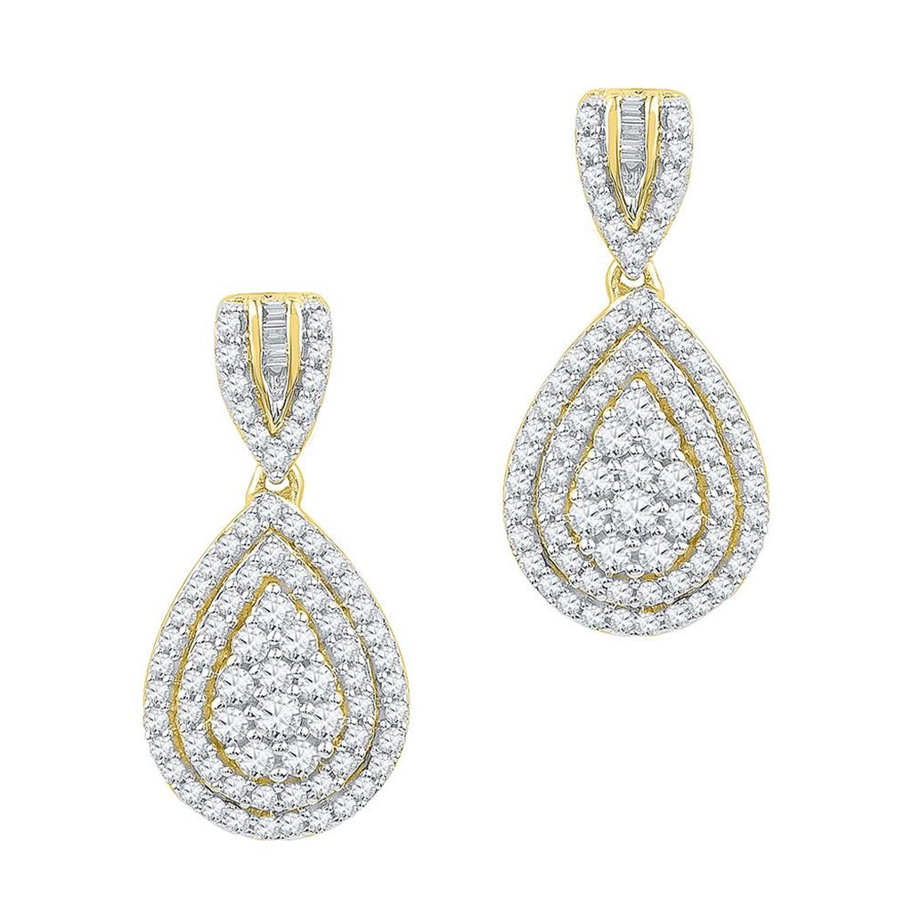 10k Yellow Gold Round Diamond Teardrop Dangle Earrings 7/8 Cttw