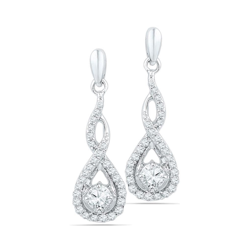 14k White Gold Round Diamond Solitaire Teardrop Frame Dangle Earrings 1/2 Cttw