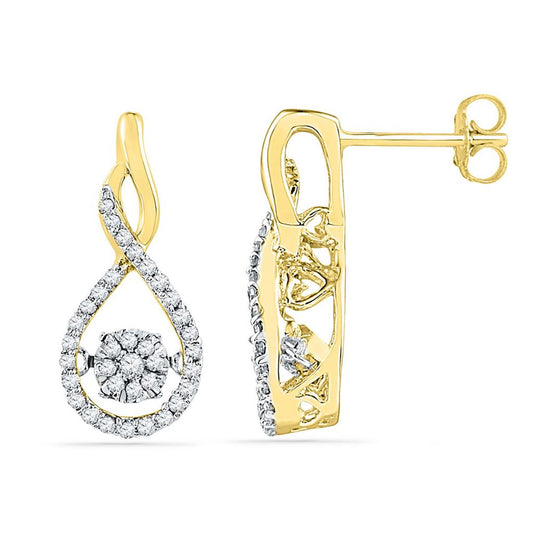 10k Yellow Gold Round Diamond Moving Cluster Earrings 1/3 Cttw